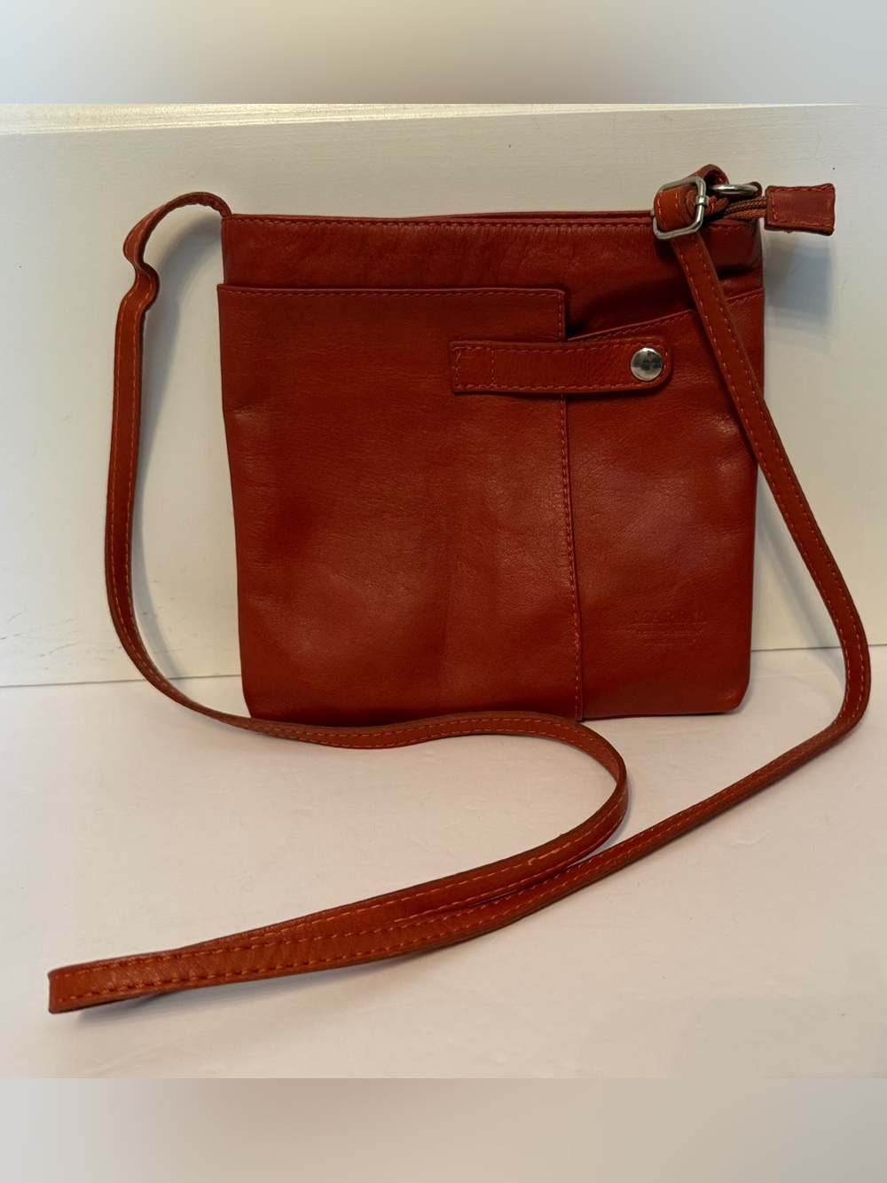 MARIA’S ITALY BAG CROSSBODY RUST ORANGE RED LEATHER ZIP TOP SHOULDER